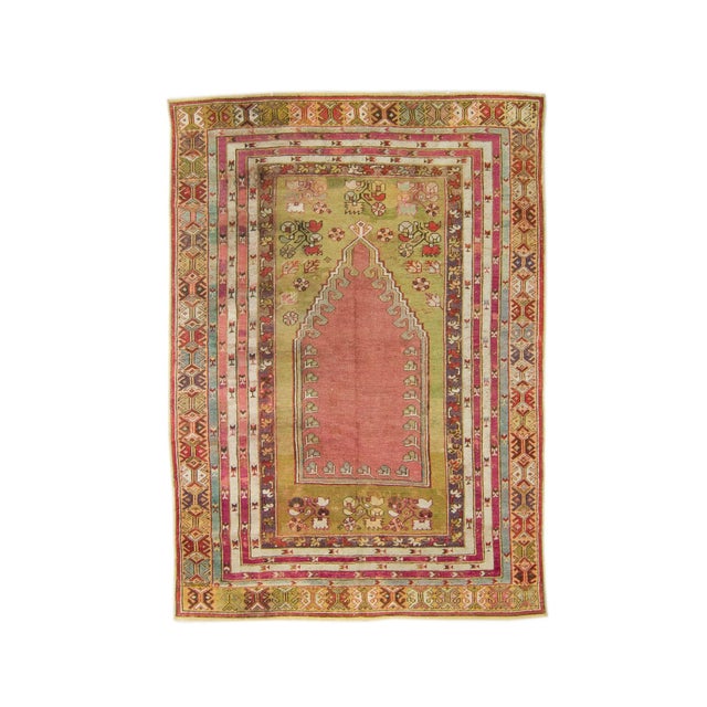 House of Séance - 1880s Antique Anatolian Wool Pile Temple Prayer Small Accent Hand-Knotted Rug - 3′11″ × 5′7″ For Sale - Image 10 of 10