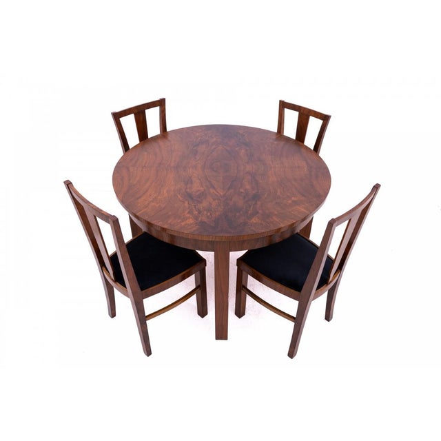 Art Deco Round Table with Four Chairs, Poland, 1940s, Set of 5 For Sale - Image 16 of 18