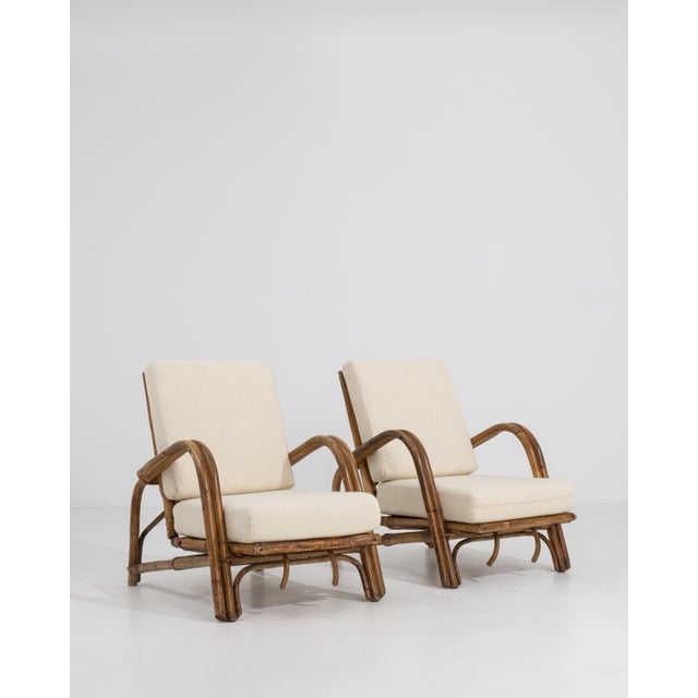 Pair of Faux Bamboo Reclining Armchairs With Bouclé Upholstery Cream Mid 20th Century For Sale - Image 14 of 16