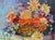 Bright and colorful basket of flowers by Los Angeles, California artist Muriel Fleming Merritt (American, 1889-1976)....