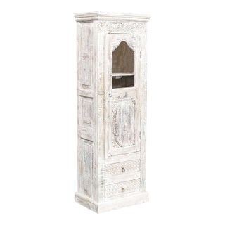 White Narrow Cabinet From Reclaimed Antique Architectural Elements For Sale