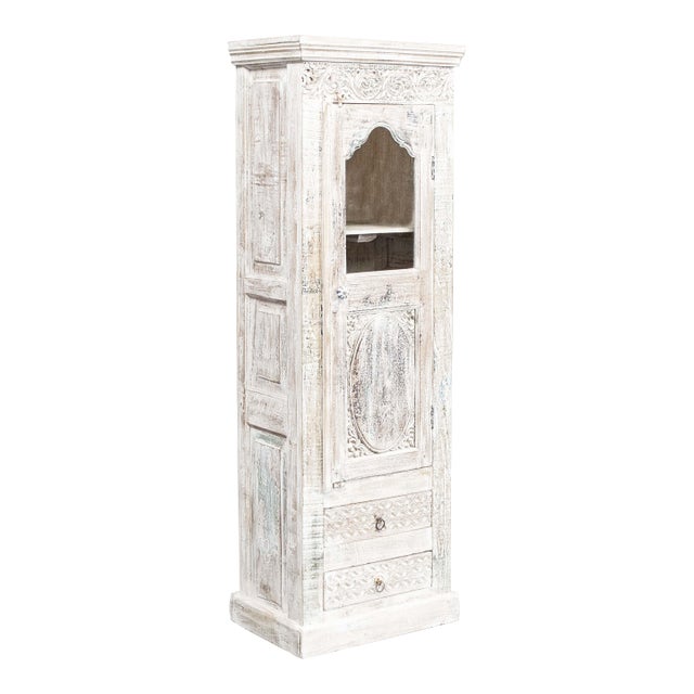 White Narrow Cabinet From Reclaimed Antique Architectural Elements For Sale