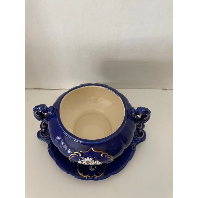 Vintage hand painted porcelain soup/ sauce tureen w/ underplate. This tureen is stunning. What an awesome serveware piece...