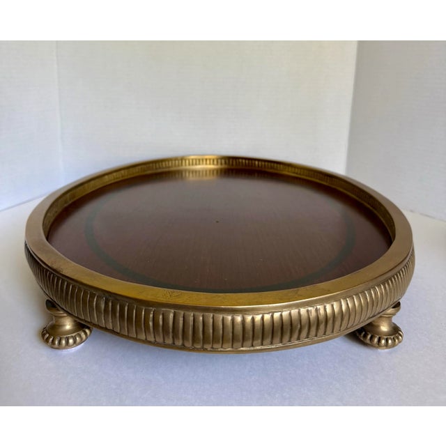 Late 20th Century Traditional Neoclassical Oval Wood and Brass Footed Tray For Sale - Image 5 of 12