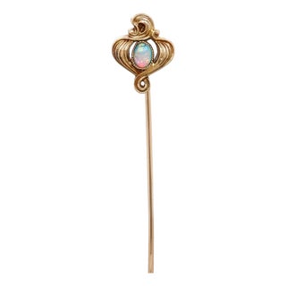 Antique Art Nouveau 14k Gold and Opal Cabochon Stickpin For Sale