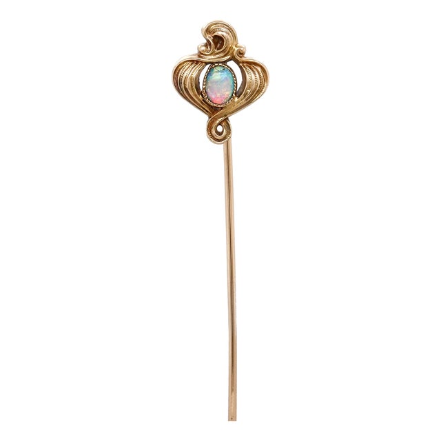 Antique Art Nouveau 14k Gold and Opal Cabochon Stickpin For Sale