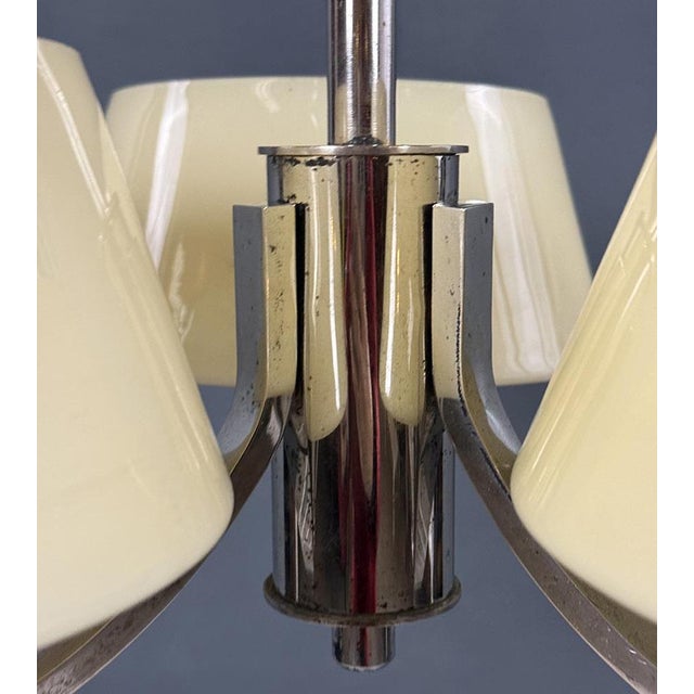 Art Deco Chrome Chandelier with Glass Shades, 1930s For Sale - Image 6 of 9