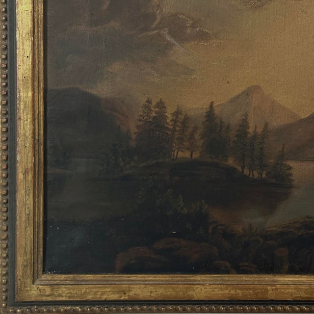 Antique 19th Century Tonalist Dark Mountainous Seascape (Oil on Canvas) For Sale - Image 4 of 6
