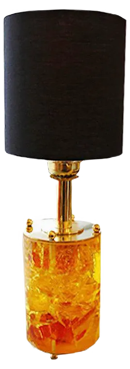 Yellow & Orange Fractal Resin Cylindrical Table Lamp with Brass Base, 1970s