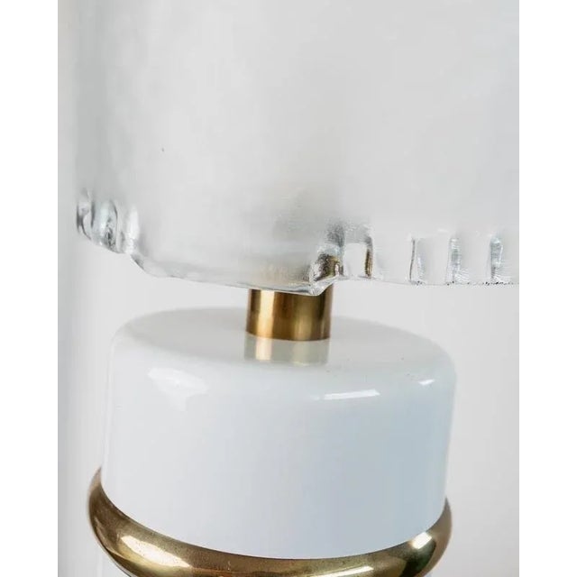 Vintage Murano Glass Table Lamp in White, Gold Metal Base, Frosted Glass Shade, Italy, 1980s For Sale - Image 3 of 11