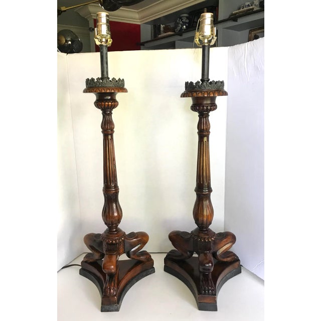 Mid 19th Century Carved Animalia Claw Lamps With Bronze Details - a Pair For Sale - Image 11 of 11