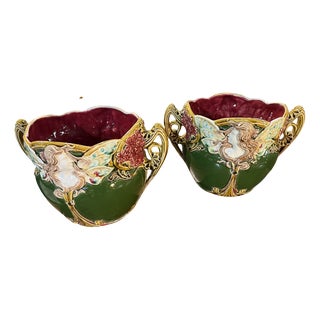 Art Nouveau Majolica Plant Pots, 1890s, Set of 2 For Sale