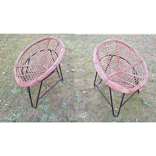 Brown Mid-Century Bamboo and Iron Pod Chairs, 1960s, Set of 2 For Sale - Image 8 of 12