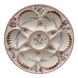 19th Century Majolica Oyster Flowers Plate Longchamp For Sale