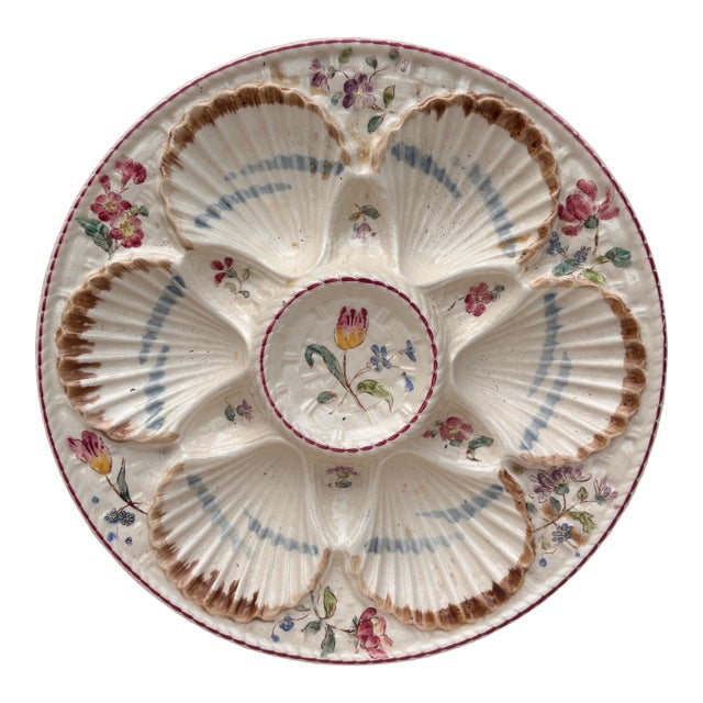 19th Century Majolica Oyster Flowers Plate Longchamp For Sale