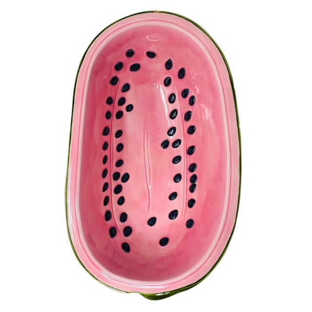 Ceramic Unique Rare Textured Vintage Watermelon Serving Bowl Set | Mid-Century Modern Embossed Fruit Dishes | 6 Pieces For Sale - Image 7 of 18