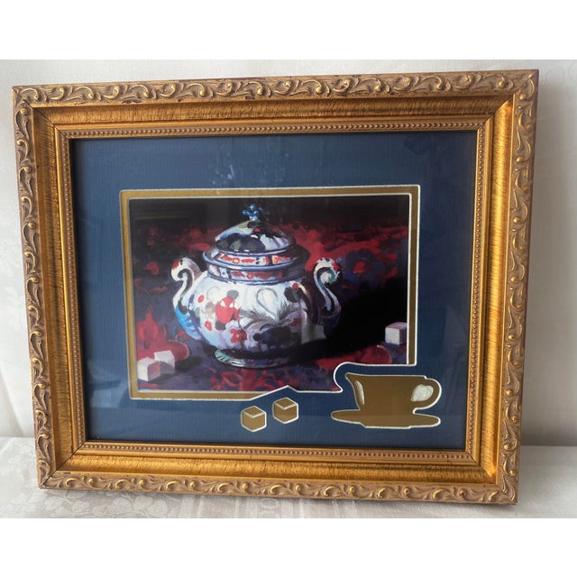 Wood Vintage Chinoiserie & Imari Style Exquisite Sugar Bowl Print Ornately Framed & Exquisitely Double Matted. For Sale - Image 7 of 10