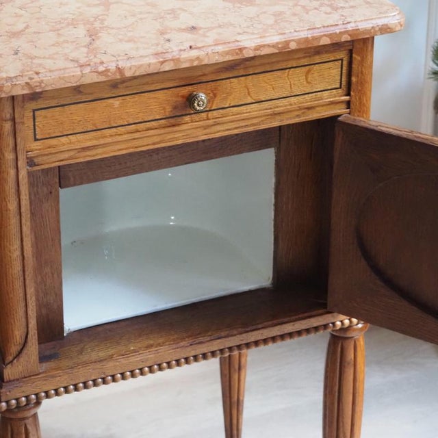Antique Louis XVI Style Bedside Tables in Oak and Marble, 1920, Set of 2 For Sale - Image 17 of 17