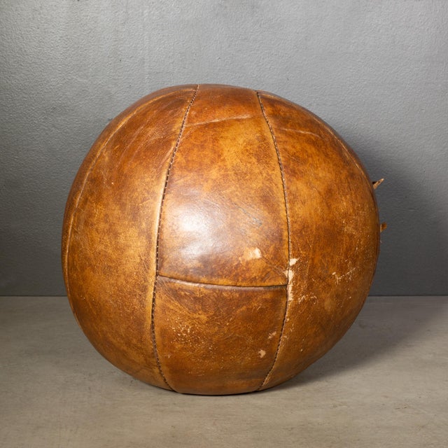Antique Leather Medicine Ball c.1940 For Sale - Image 4 of 8