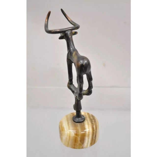Metal Vintage Brutalist Mid Century Modern Bronze Bull Marble Base Small Sculpture For Sale - Image 7 of 10