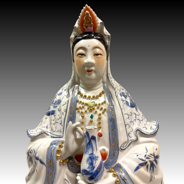 Polychrome Glazed Porcelain Guanyin Bodhisattva, Mid 20th Century For Sale In San Diego - Image 6 of 9