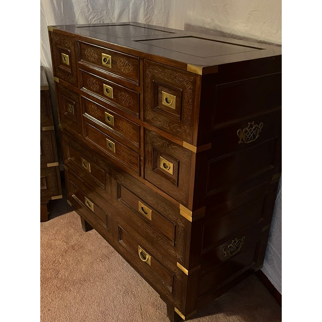Wood Vintage Latif Bros 100% Solid Rosewood Bedroom Furniture With Brass Hardware - Set of 5 For Sale - Image 7 of 12