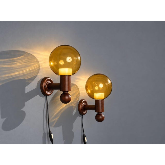 1960s 1960s Luxus Vittsjö, Impressive Wall Sconces, Dark Pine, Tinted Glass - Pair For Sale - Image 5 of 12