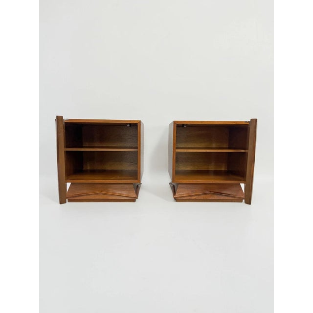 Pair of 1960s Mid-Century Modern Walnut Geometric Nightstands For Sale In New York - Image 6 of 16