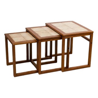 1970s Vintage Scandinavian Tiled Teak Nesting Tables (Set of 3) For Sale