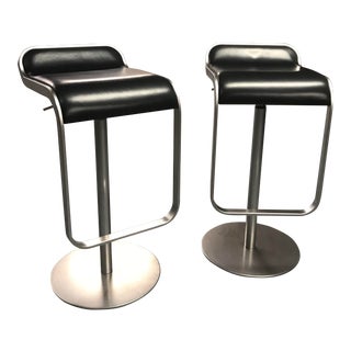 Design Within Reach Lem Black Leather Seat Piston Stools - a Pair For Sale
