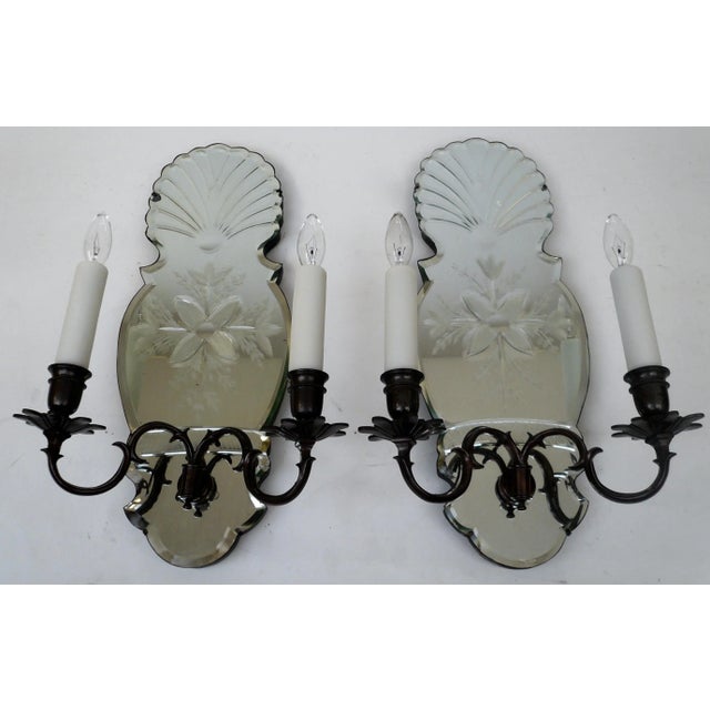 Traditional Early Georgian Style Wheel Cut Mirror Back Two-Light Sconces - A Pair For Sale - Image 3 of 10