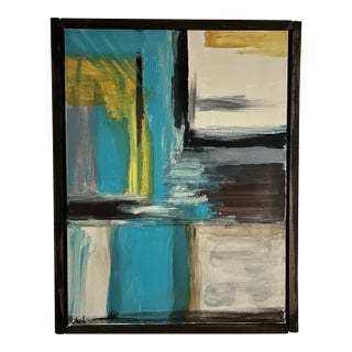 Acrylic on Canvas Mid Century Style Stained Glass Abstract in Frame For Sale