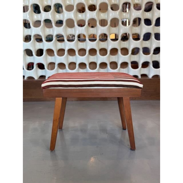 1950s 1950's Walnut and Velvet Striped Bench For Sale - Image 5 of 8