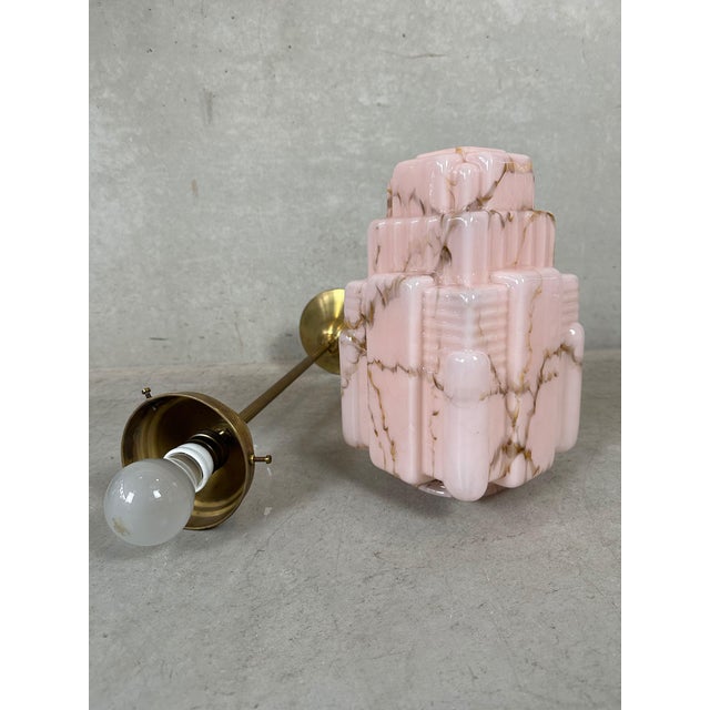 Art Deco Pendant Light in Marbled Rose Opaline and Brass, 1930s For Sale - Image 13 of 14