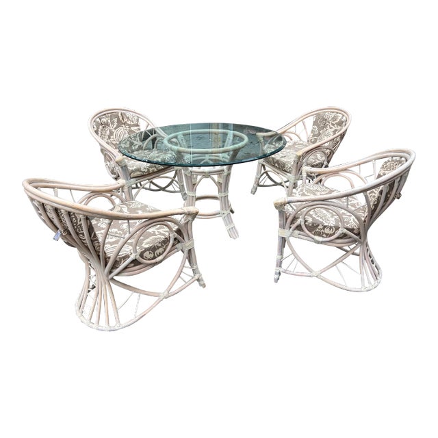 1970s Vintage Bamboo Dining Set of 5 For Sale