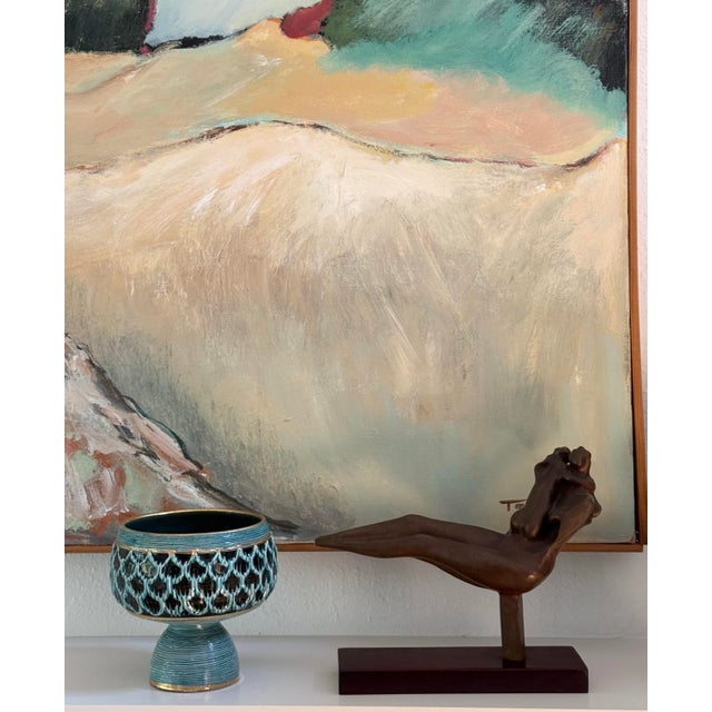 Stunning mid-century modern ceramic pedestal bowl/chalice designed by legendary artistic director Aldo Londi for Bitossi...