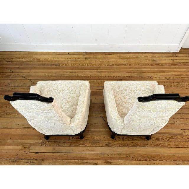 James Mont Style 1960s Throne Chairs. In Excellent Vintage Condition. Original Brocade Upholstery in Excellent Condition. For Sale In New York - Image 6 of 7