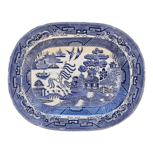 Large 19th Century English Ironstone Platter With Blue Willow Pattern