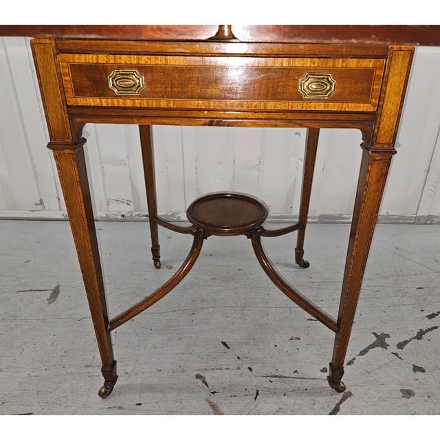 19th C. Edwardian Mahogany Inlaid Marquetry Handkerchief Fold-Top Games Table For Sale - Image 4 of 11