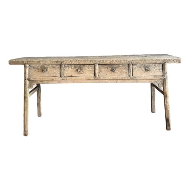 Vintage Elm Wood Drawer Console From Reclaimed Wood 78" For Sale