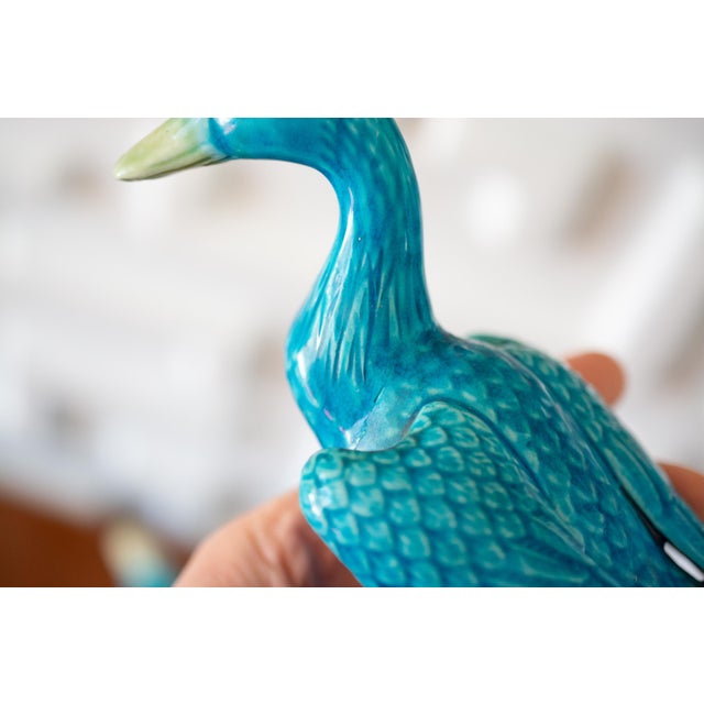 1960s Mid-Century Chinese Ceramic Turquoise Ducks - a Pair For Sale - Image 6 of 8