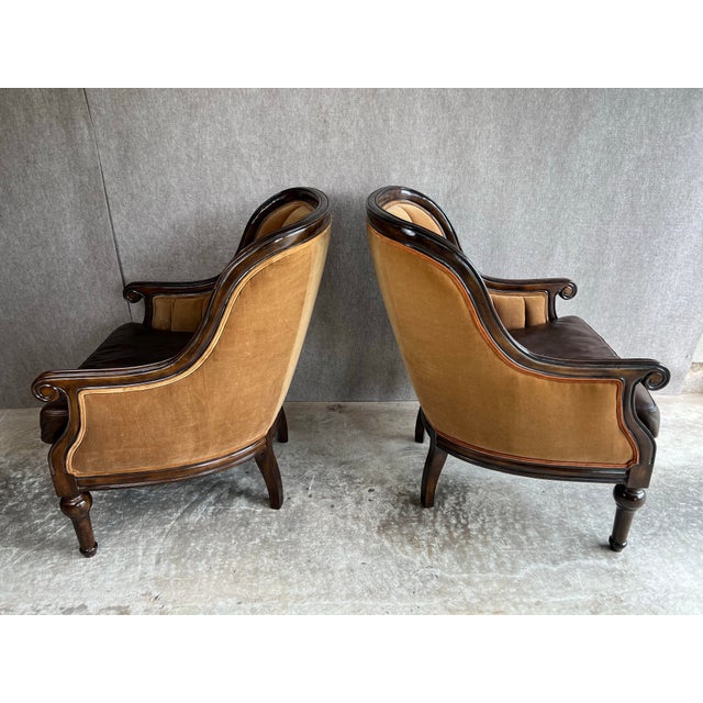 Late 20th Century Late 20th Century Fabulous Pair of Leather and Velvet Channel Back Library Club Chairs For Sale - Image 5 of 12
