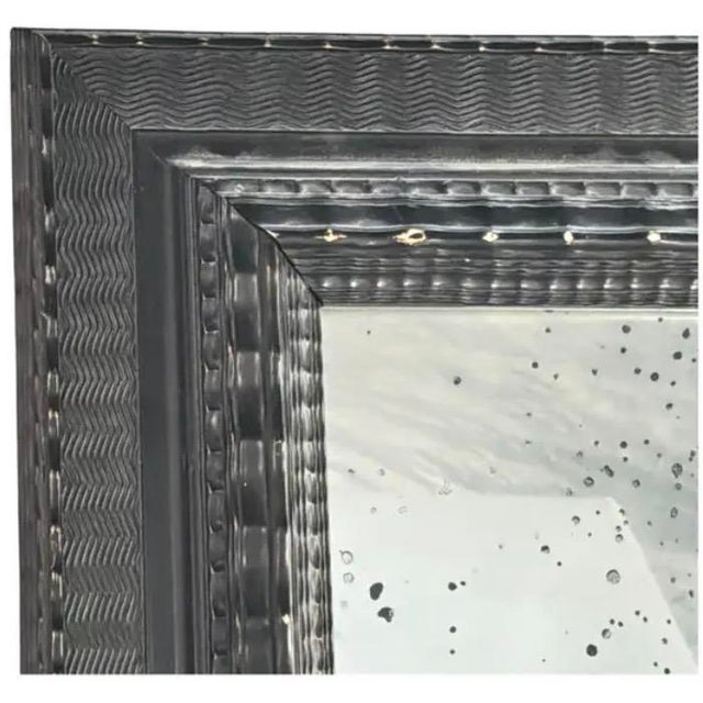 Baroque Monumental Dutch Baroque Mirror With Ebonized Ripple Carved Wood Frame For Sale - Image 3 of 8