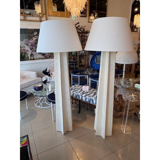 Sculpture Materials Michael Taylor Monumental Pair 1970s Plaster Stone Floor Lamps Newly Wired For Sale - Image 7 of 13
