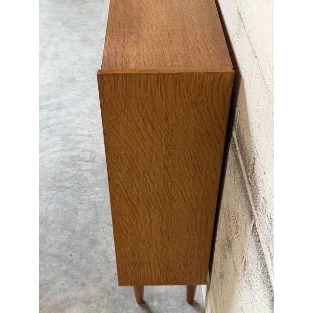 Brown Oak Glass Cabinet With Leaded Doors Danish Mid-Century Modern 1960s For Sale - Image 8 of 11