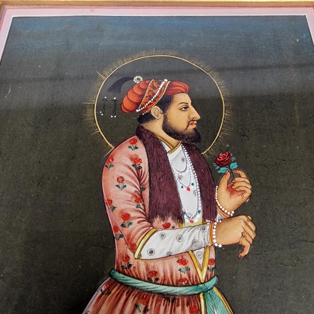 Mid 19th Century Indian School Antique Manuscript Painting of Mughal Emperor Shah Jahan For Sale - Image 4 of 11