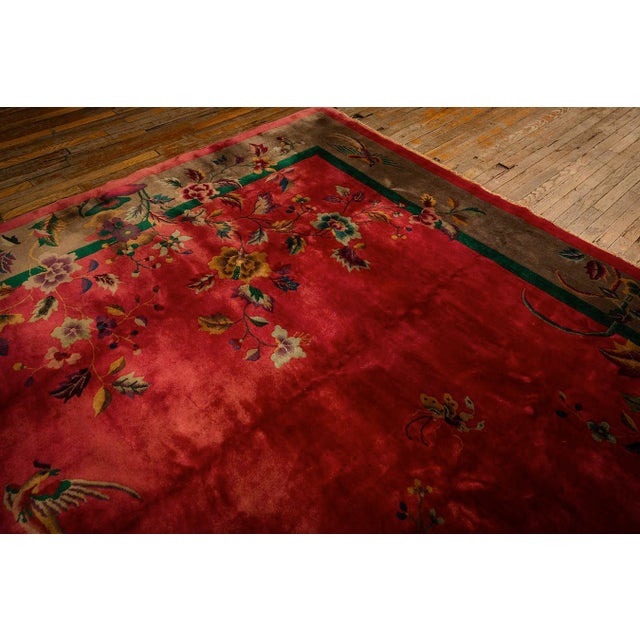 1920s 1920s Antique Pink Floral Open Field Modernist Knotted Wool Chinese Art Deco Rug For Sale - Image 5 of 9