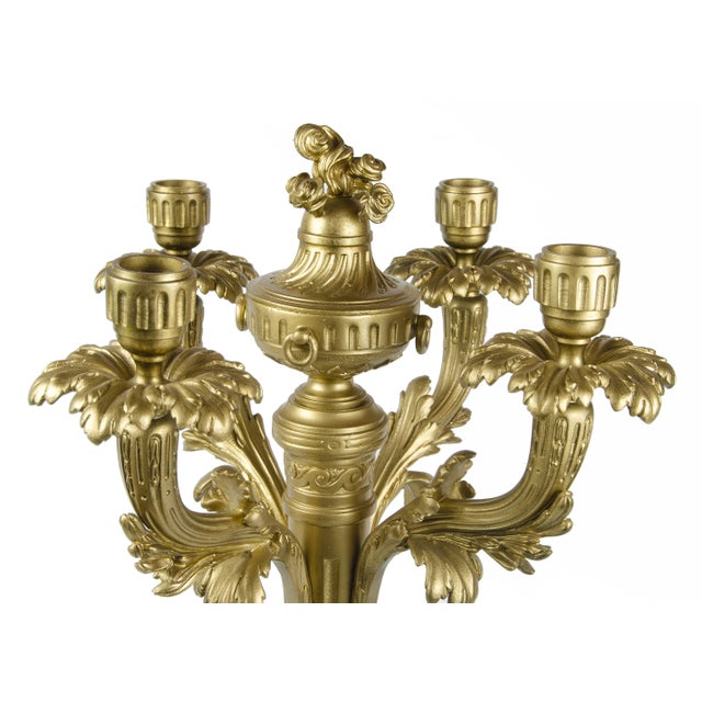 Pair of Late 19th Century Neoclassical Gilt Bronze/Ormolu 4-Arms Candelabras, France For Sale - Image 6 of 9