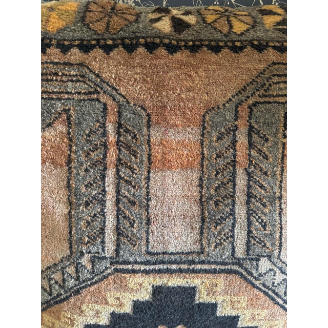 Tribal Vintage Turkish Kilim Floor Cushion | Large 28” Wool Rug Ottoman For Sale - Image 3 of 8