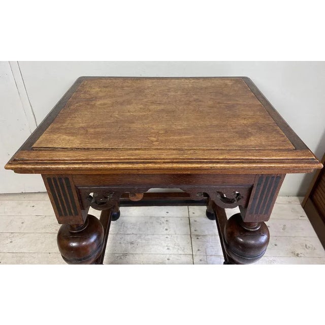 Antique Dutch Renaissance Style Side Table with Oak and Ebony Inlay For Sale - Image 5 of 16